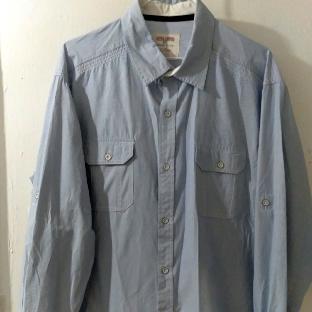 Hudson & Barrow NYC Button Up Shirt Men's  Long Sleeve Blue White Size XL